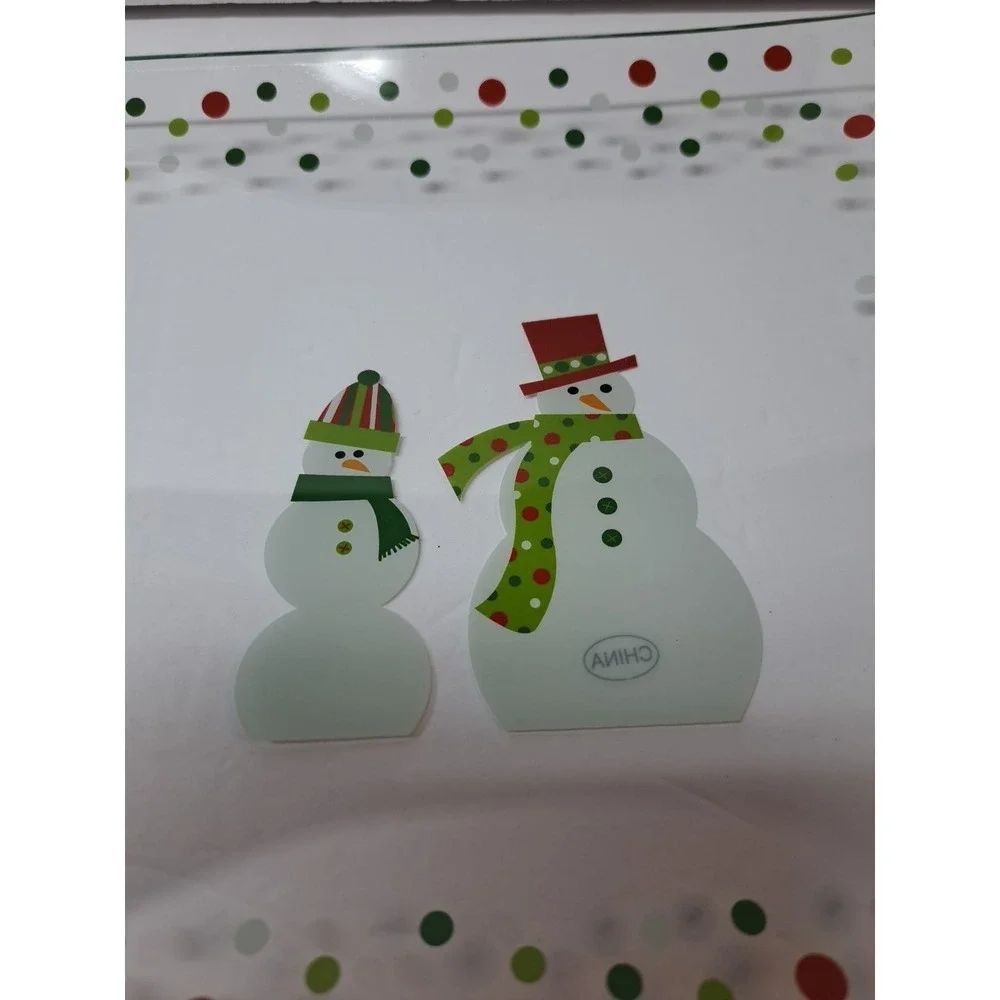 Pampered Chef Snowman-Dots Divided Serving Platter Clear Glass Original Box
